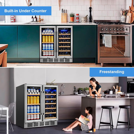 Offer For 30" Wine and Beverage Refrigerator - Dual Zone Wine and Beverage Cooler, under Counter/Freestanding Wine and Beer Fridge Holds 28 Bottles & 90 Cans - Ideal for Home, Bar, and Office-Premium Cooling MowerShop